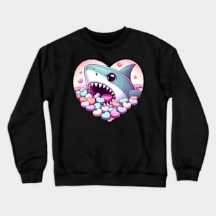 Shark eating valentines candies Crewneck Sweatshirt